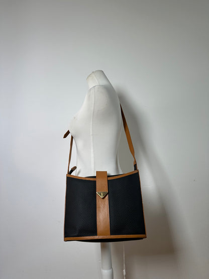 Vintage Yves Saint Laurent Woven Flap Crossbody Bag Late 1990s Black Tan