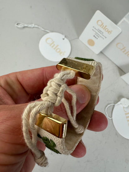 Vintage Chloé Logo Cotton Bracelet Cream Green Gold