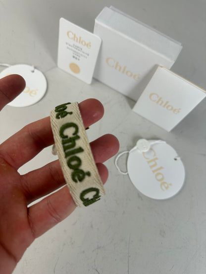 Vintage Chloé Logo Cotton Bracelet Cream Green Gold