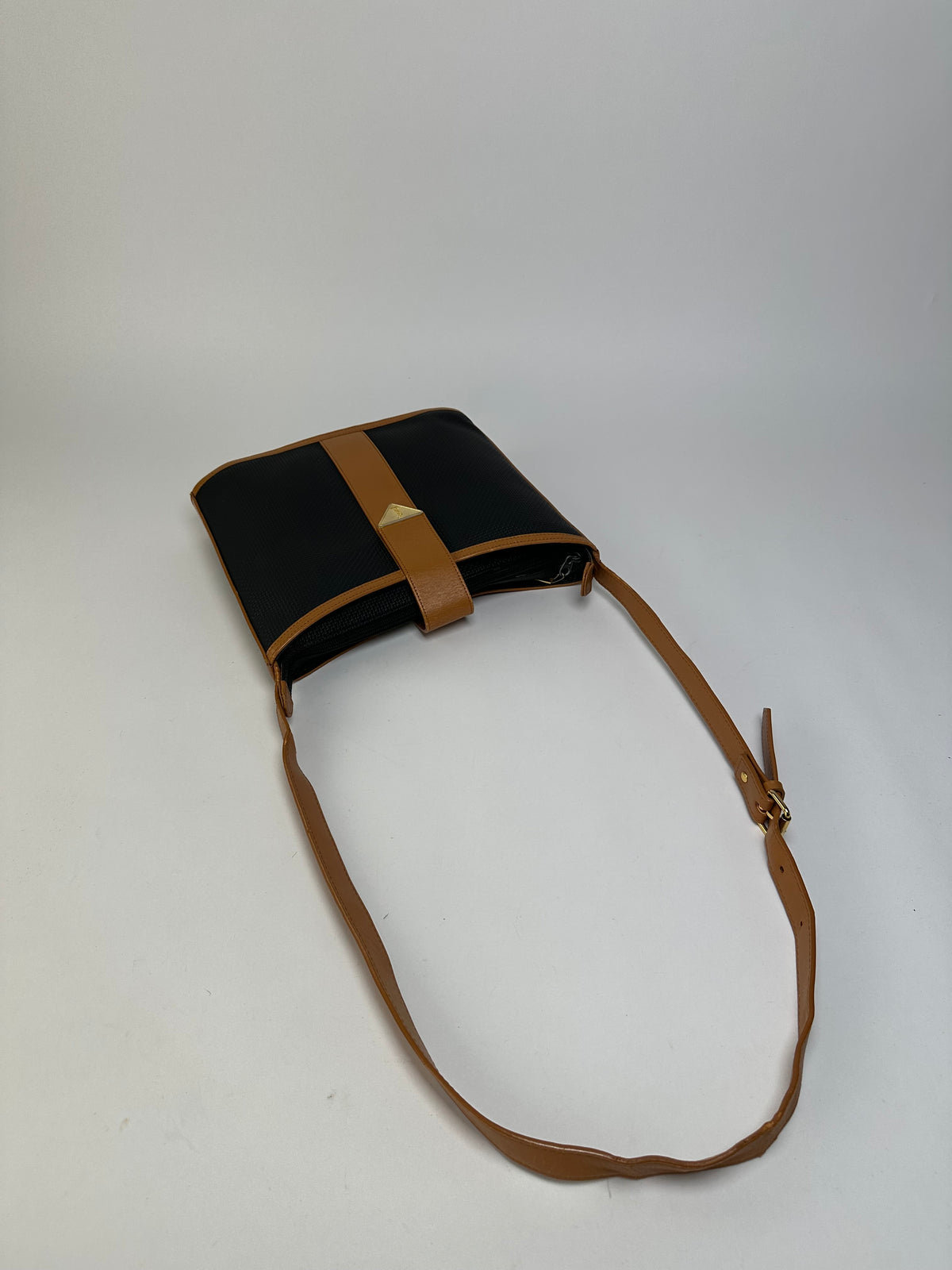 Vintage Yves Saint Laurent Woven Flap Crossbody Bag Late 1990s Black Tan