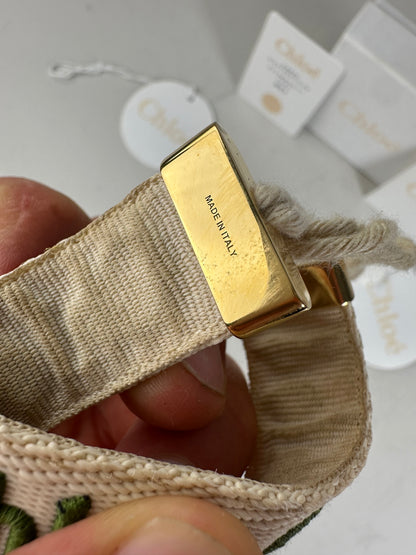 Vintage Chloé Logo Cotton Bracelet Cream Green Gold