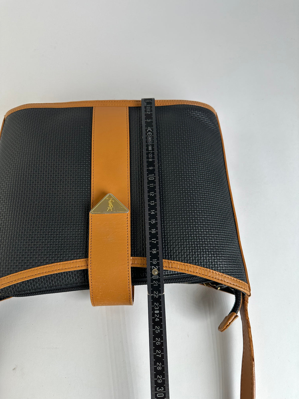 Vintage Yves Saint Laurent Woven Flap Crossbody Bag Late 1990s Black Tan