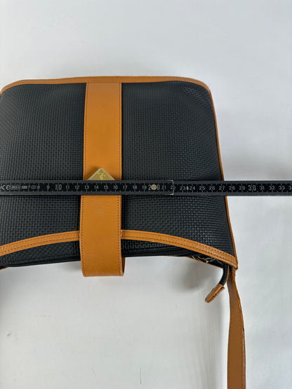 Vintage Yves Saint Laurent Woven Flap Crossbody Bag Late 1990s Black Tan