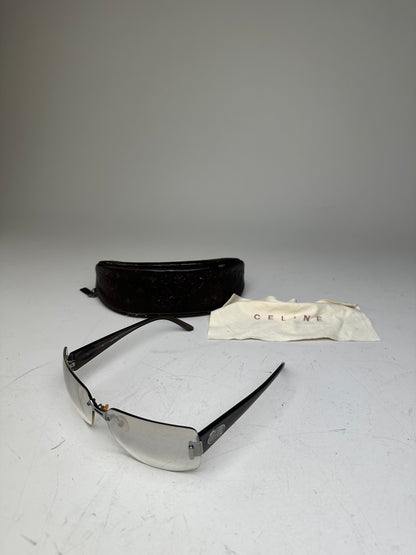 Vintage Celine Logo Sunglasses Grey Black Silver-Tone Accents