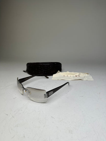 Vintage Celine Logo Sunglasses Grey Black Silver-Tone Accents