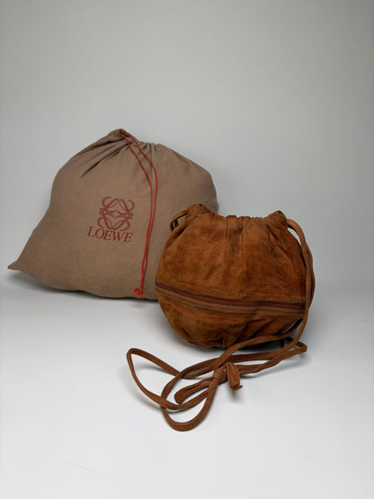 Vintage Loewe Suede Drawstring Bag Rust Gold