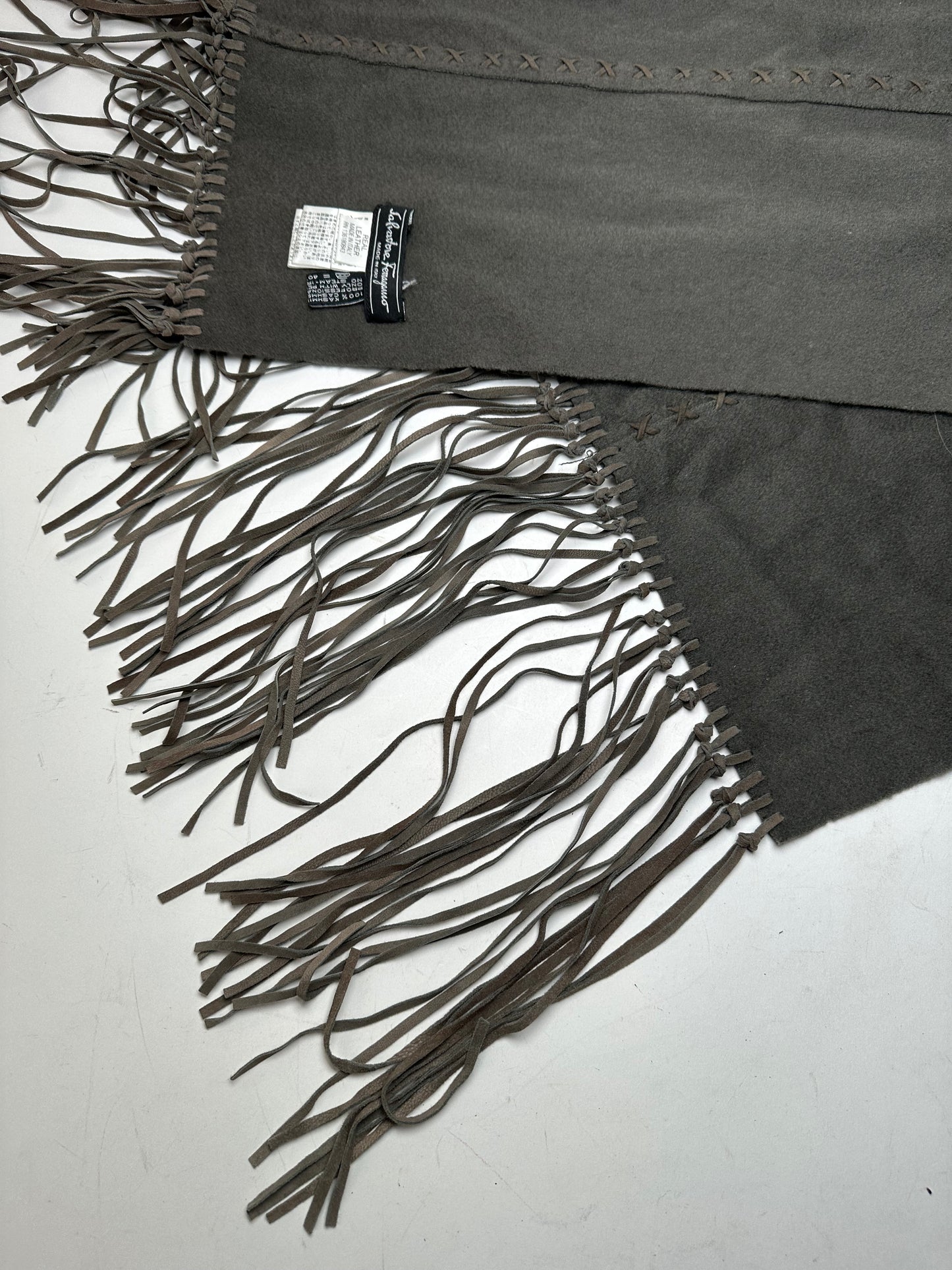 Vintage Salvatore Ferragamo Cashmere Leather Scarf anthracite