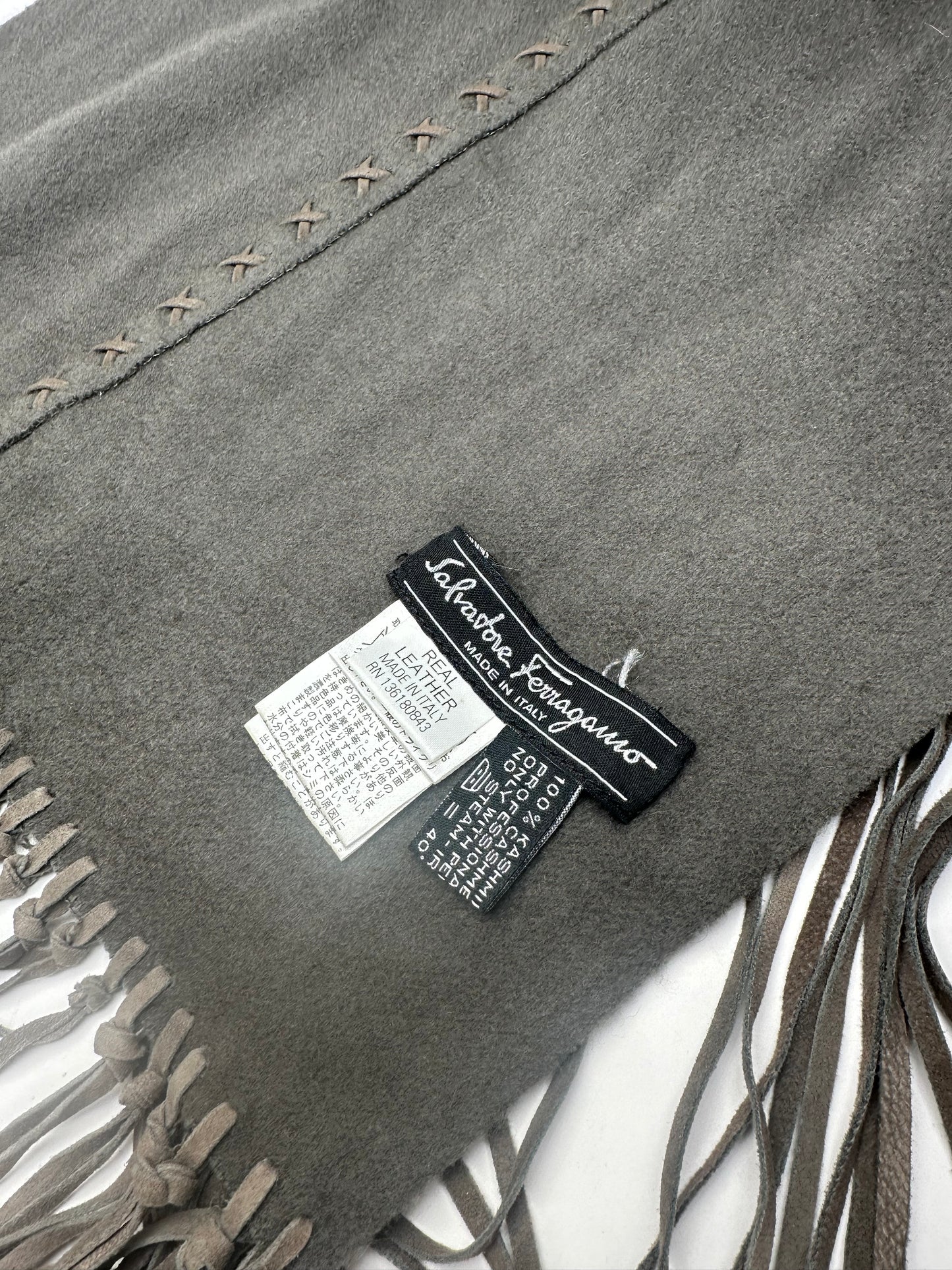 Vintage Salvatore Ferragamo Cashmere Leather Scarf anthracite