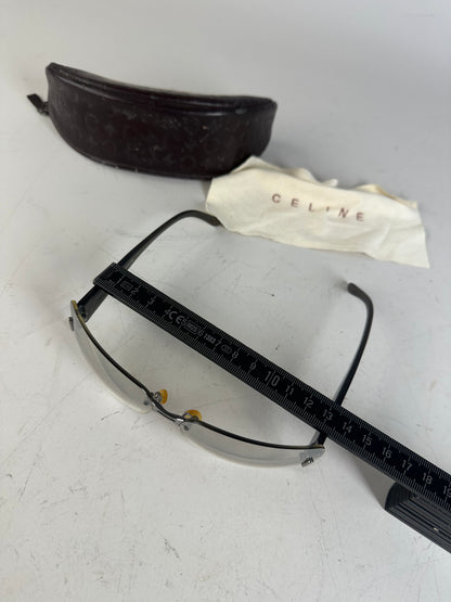 Vintage Celine Logo Sunglasses Grey Black Silver-Tone Accents