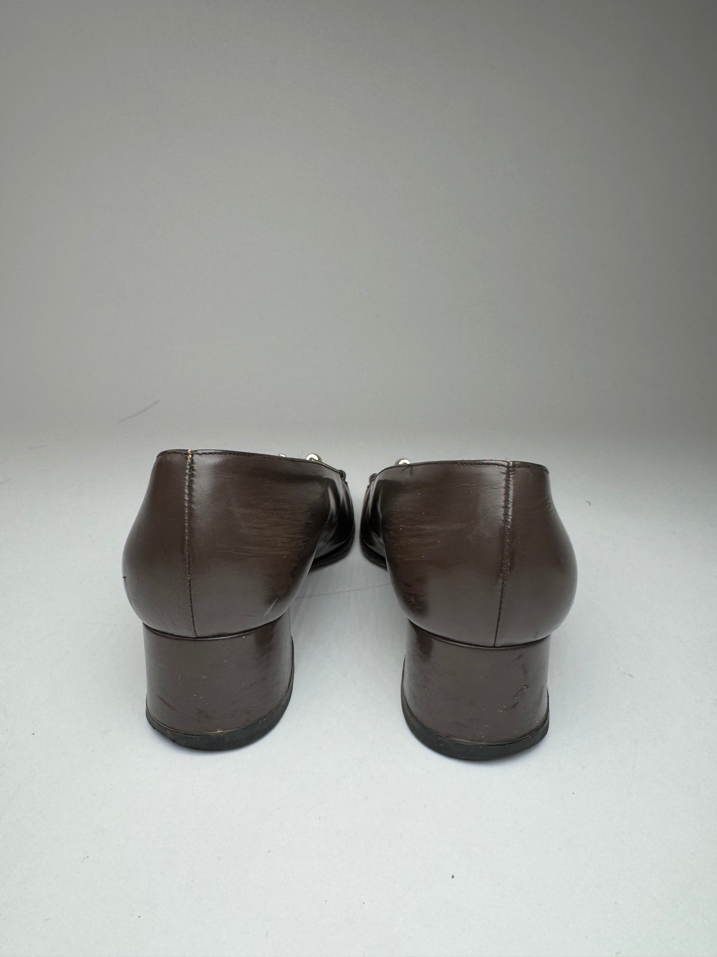 Vintage Gucci Horsebit Patent Leather Pumps Brown 37C