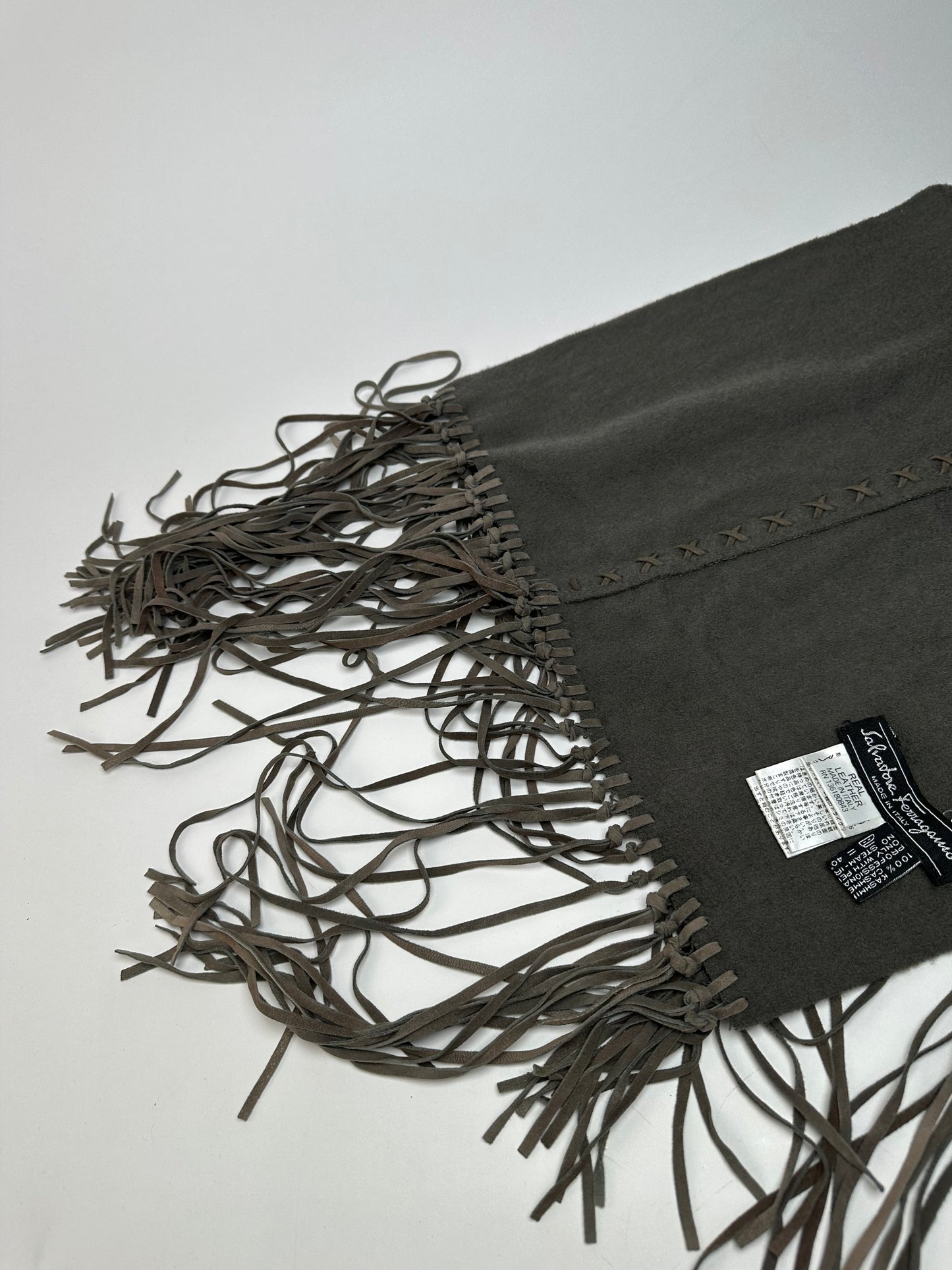 Vintage Salvatore Ferragamo Cashmere Leather Scarf anthracite