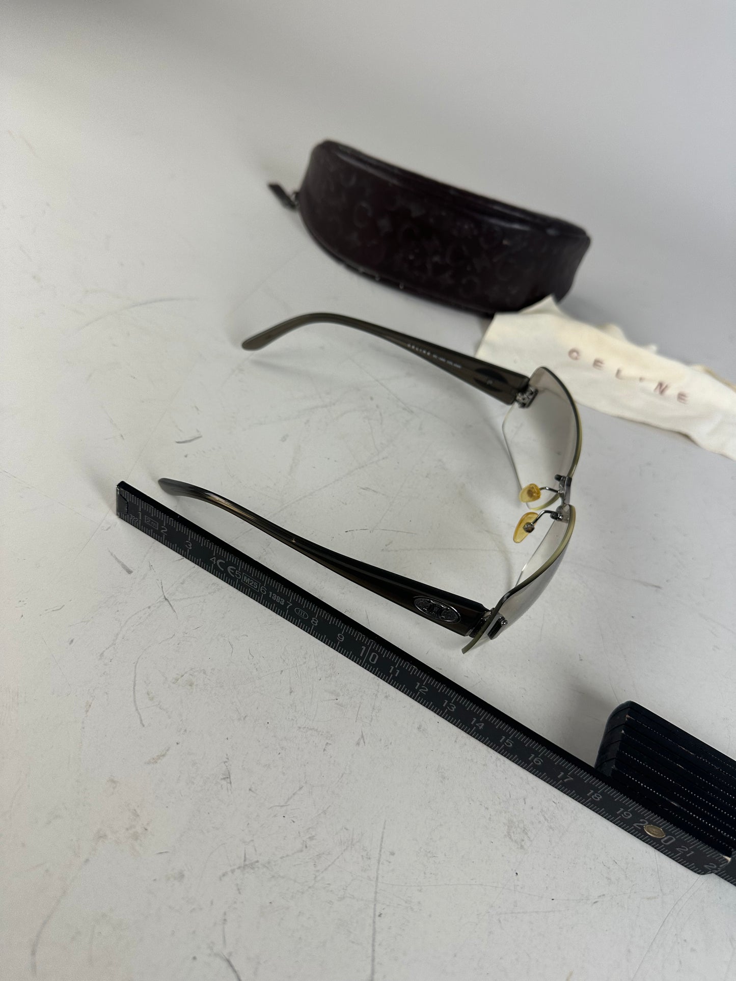 Vintage Celine Logo Sunglasses Grey Black Silver-Tone Accents