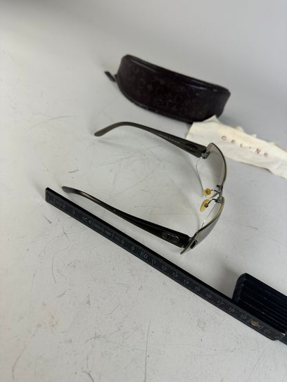 Vintage Celine Logo Sunglasses Grey Black Silver-Tone Accents