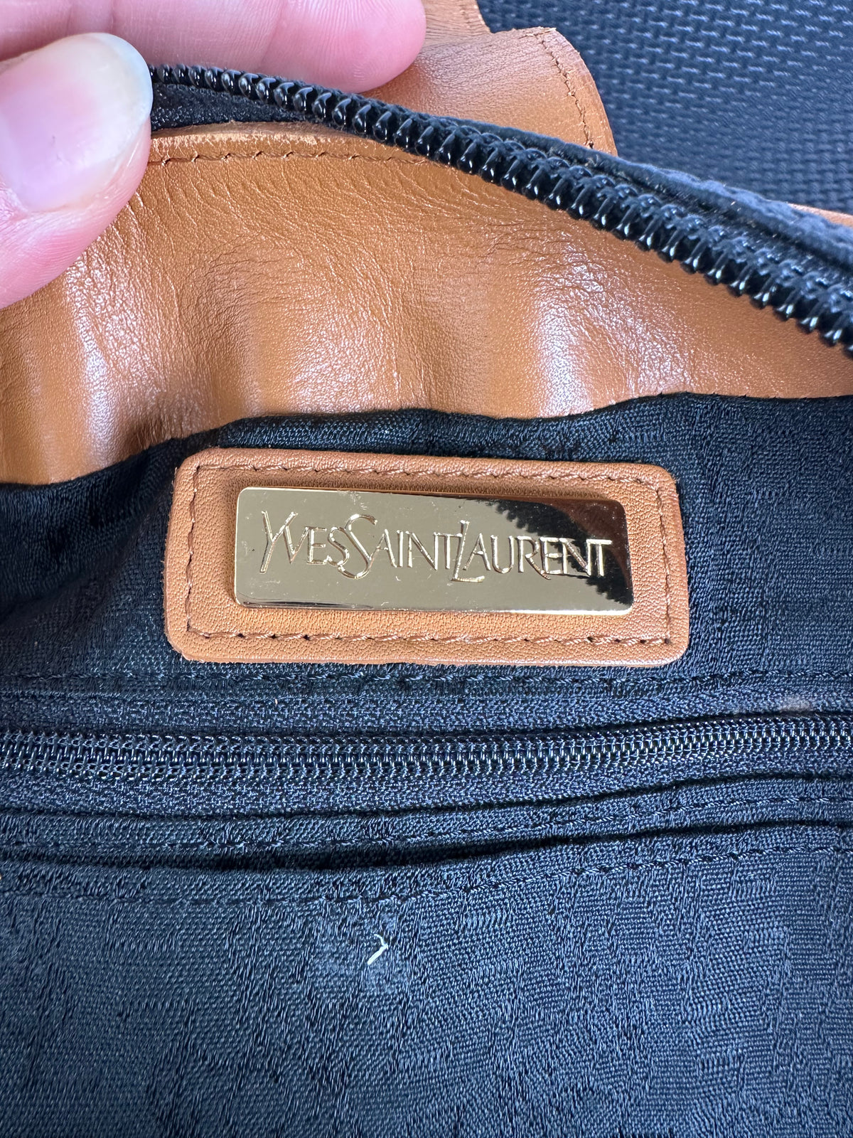 Vintage Yves Saint Laurent Woven Flap Crossbody Bag Late 1990s Black Tan