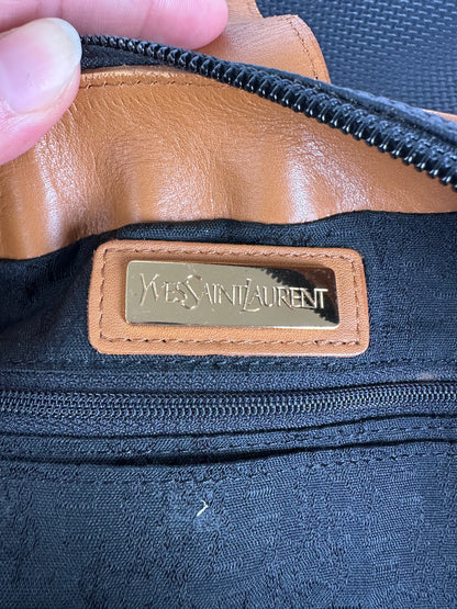 Vintage Yves Saint Laurent Woven Flap Crossbody Bag Late 1990s Black Tan