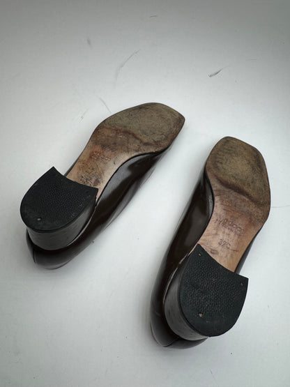 Vintage Gucci Horsebit Patent Leather Pumps Brown 37C