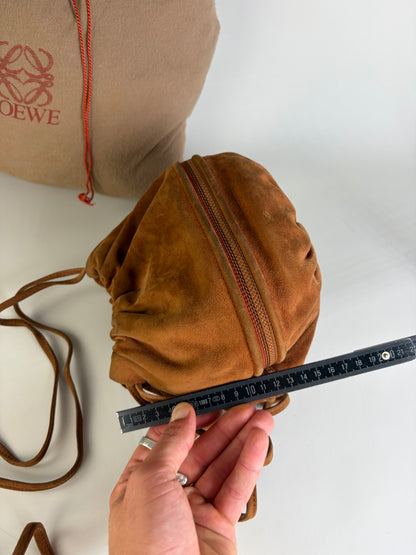 Vintage Loewe Suede Drawstring Bag Rust Gold