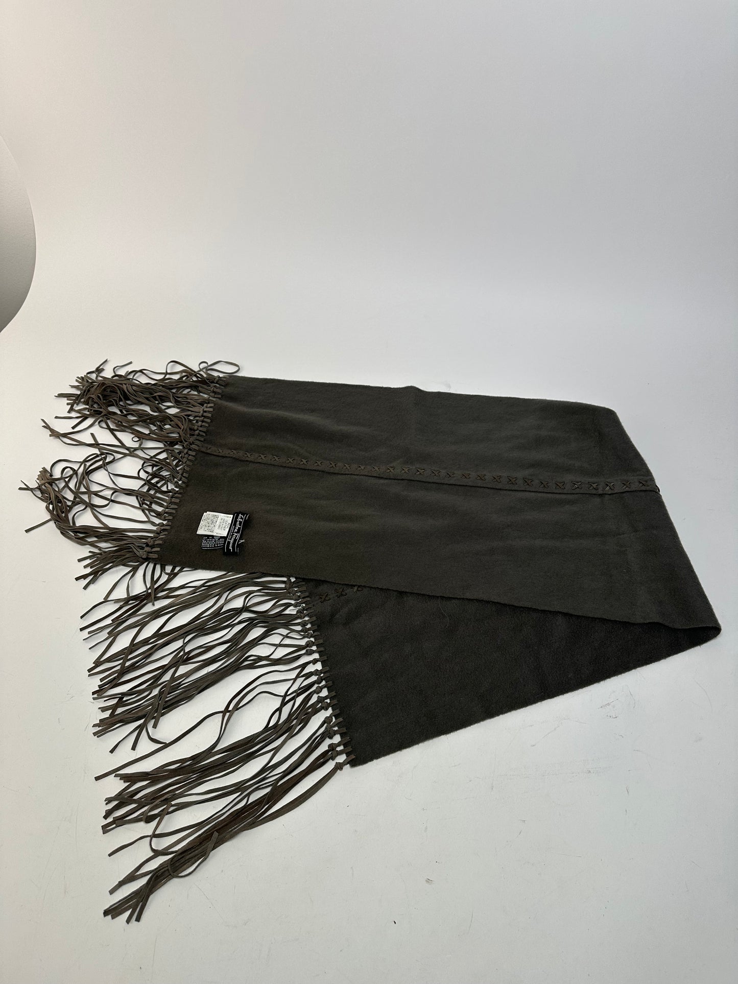 Vintage Salvatore Ferragamo Cashmere Leather Scarf anthracite