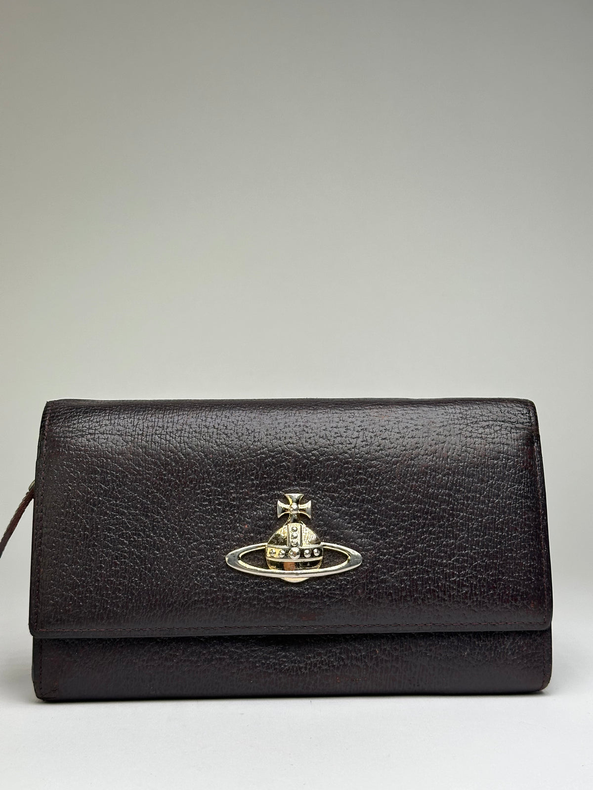 Vintage Vivienne Westwood Textured Leather Flap Wallet Dark Brown