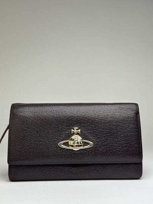 Vintage Vivienne Westwood Textured Leather Flap Wallet Dark Brown