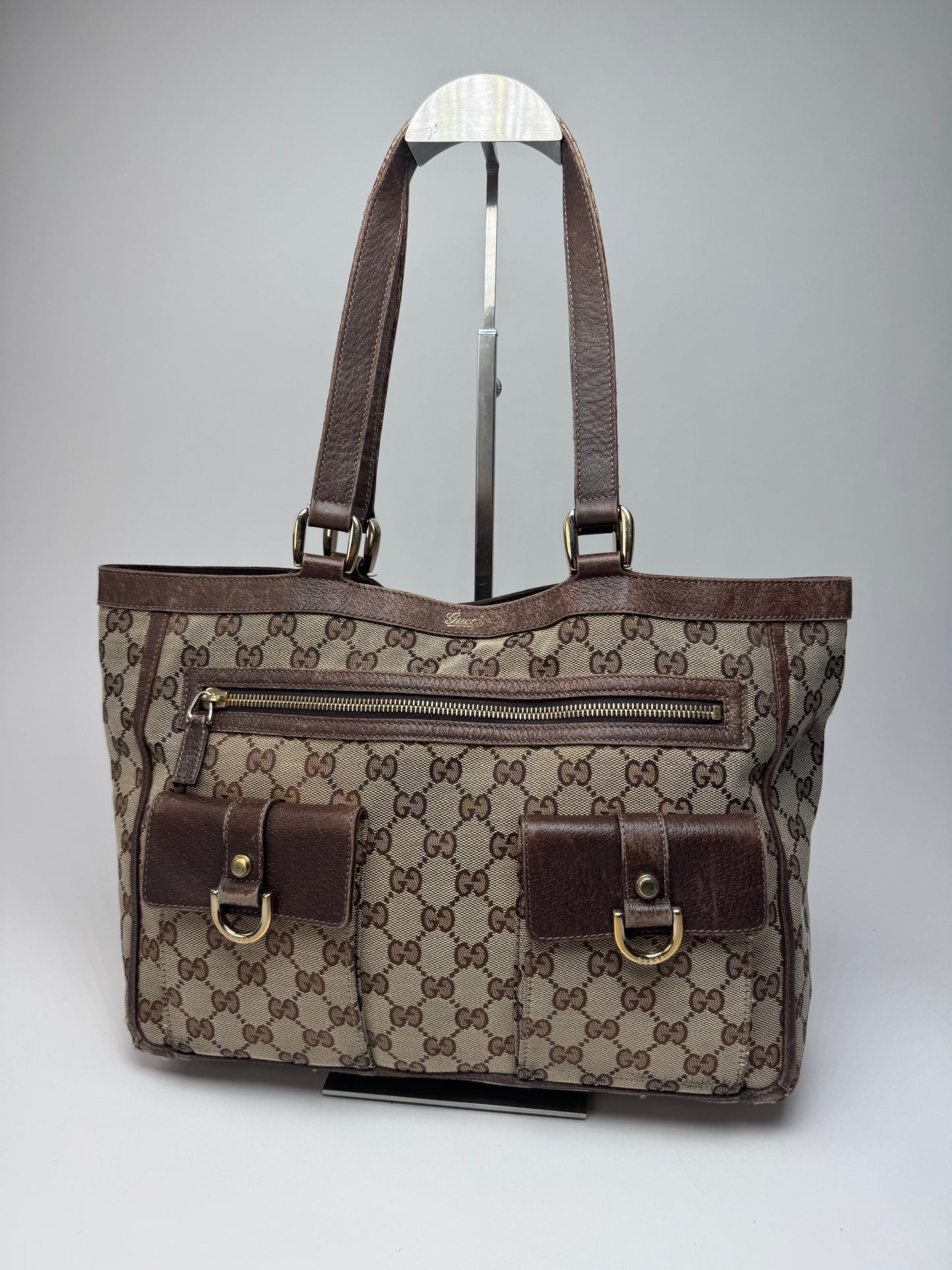 Vintage Gucci Monogram Handbag Beige Brown