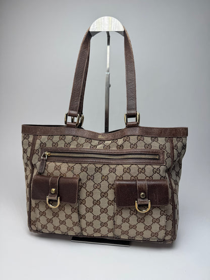 Vintage Gucci Monogram Handbag Beige Brown