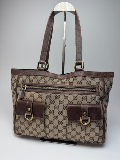 Vintage Gucci Monogram Handbag Beige Brown