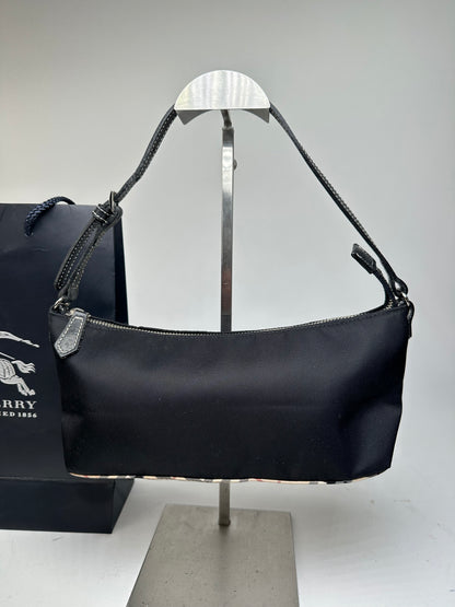 Vintage Burberry Blue Label Mini Shoulder Bag Black Nylon Nova Check