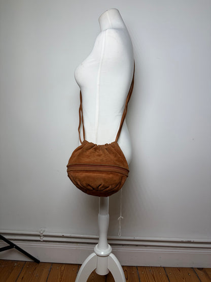 Vintage Loewe Suede Drawstring Bag Rust Gold