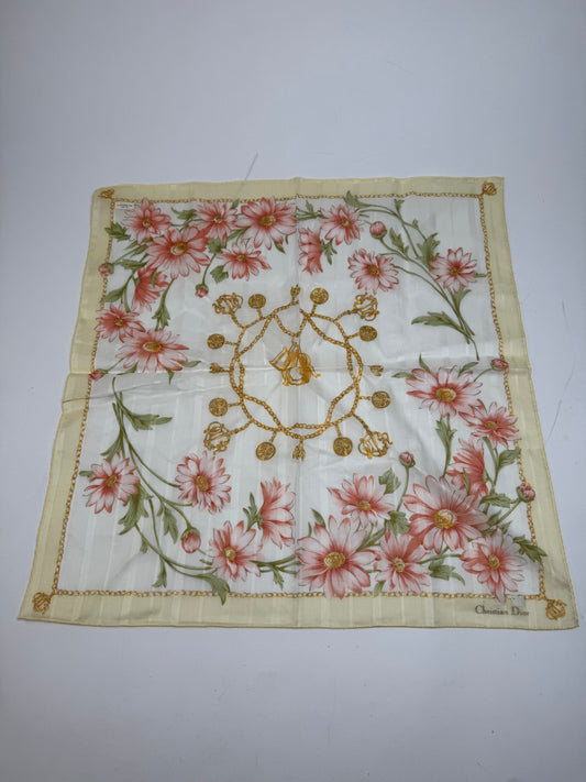 Vintage Dior Floral Scarf Baroque White cream Rose