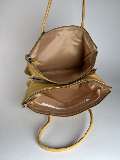 Vintage Issey Miyake Leather Handbag Yellow Beige