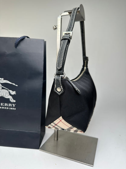 Vintage Burberry Blue Label Mini Shoulder Bag Black Nylon Nova Check