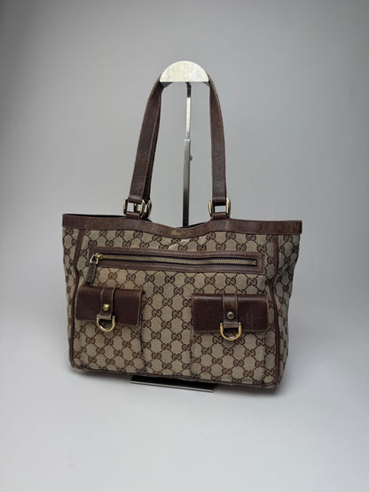 Vintage Gucci Monogram Handbag Beige Brown