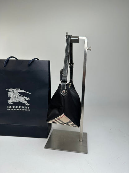 Vintage Burberry Blue Label Mini Shoulder Bag Black Nylon Nova Check