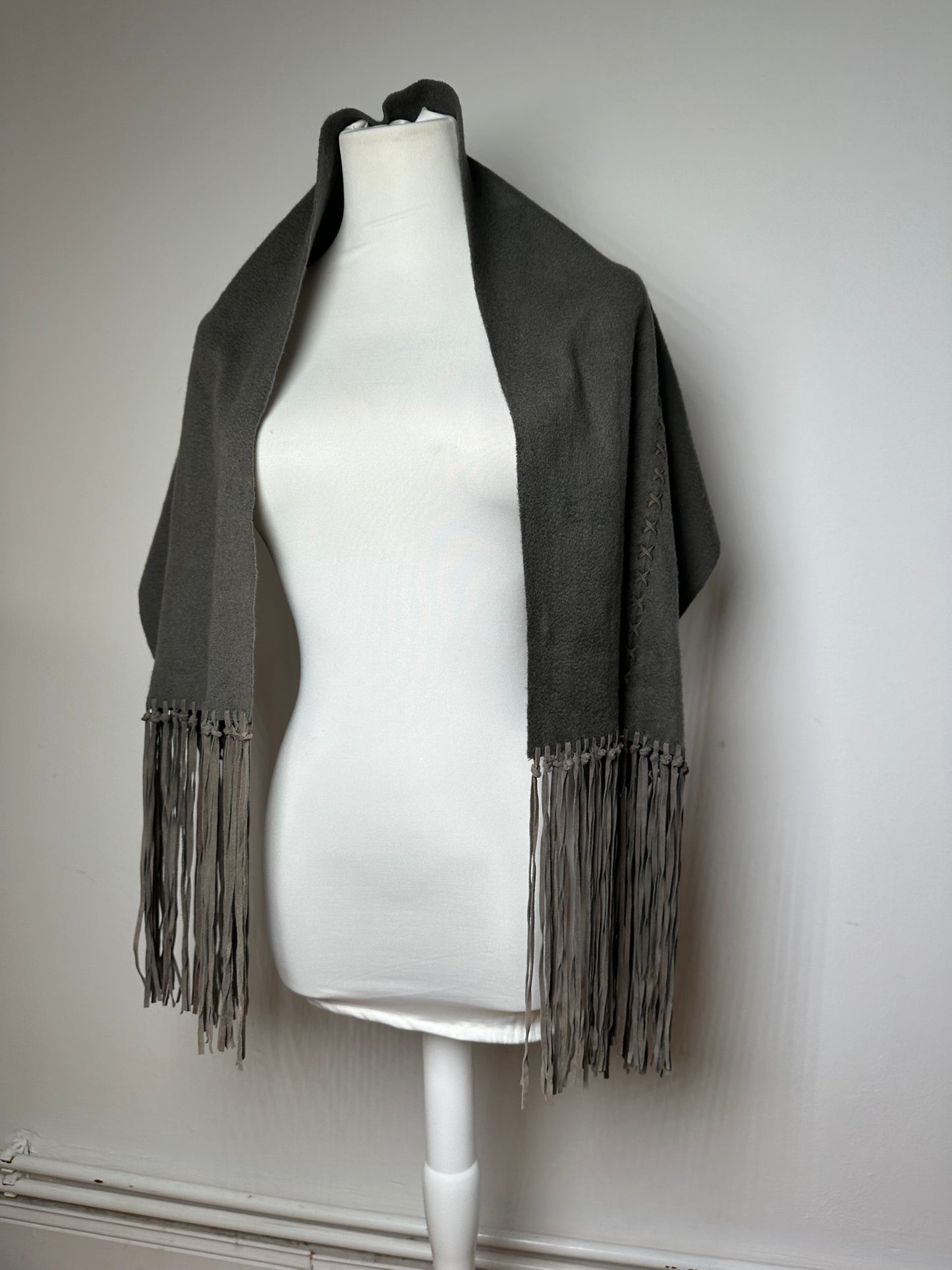 Vintage Salvatore Ferragamo Cashmere Leather Scarf anthracite