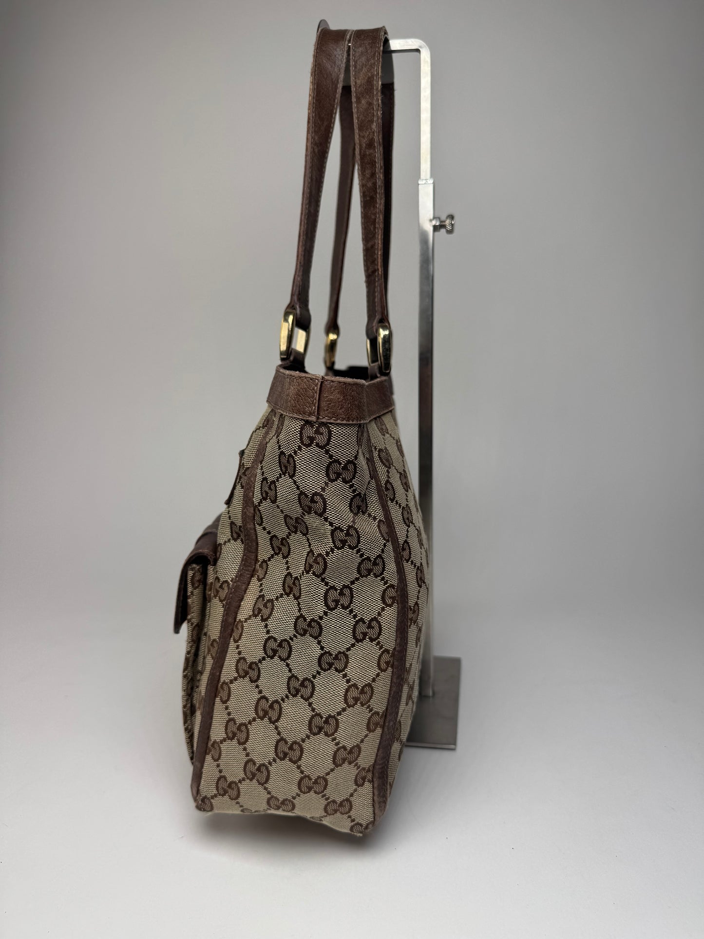Vintage Gucci Monogram Handbag Beige Brown