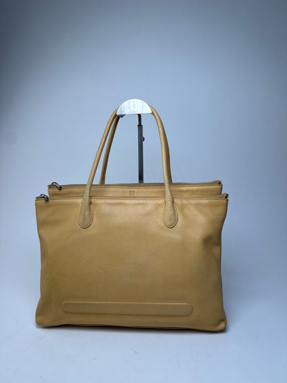 Vintage Issey Miyake Leather Handbag Yellow Beige