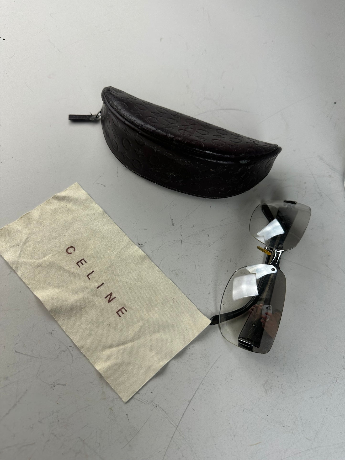 Vintage Celine Logo Sunglasses Grey Black Silver-Tone Accents
