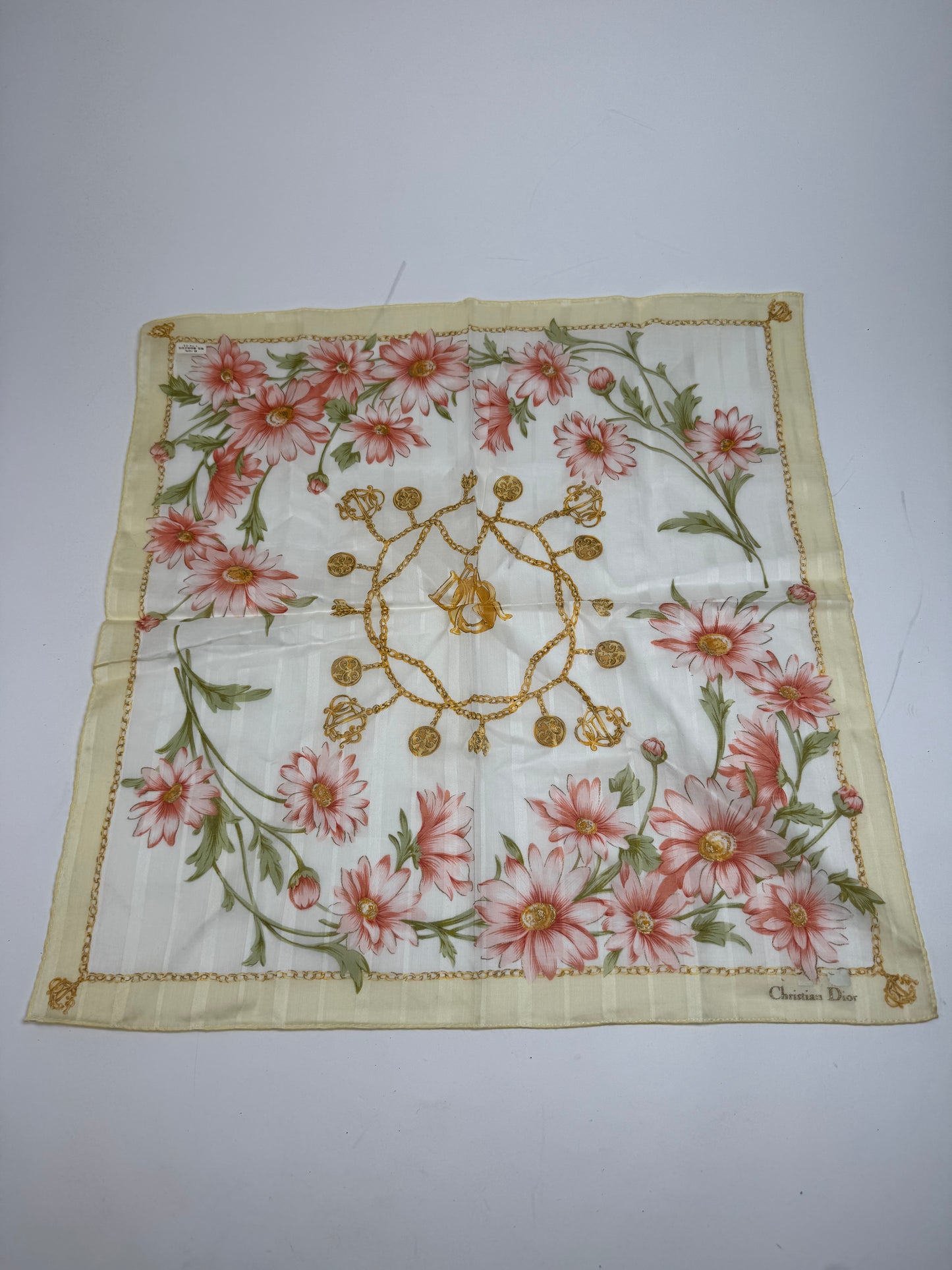 Vintage Dior Floral Scarf Baroque White cream Rose