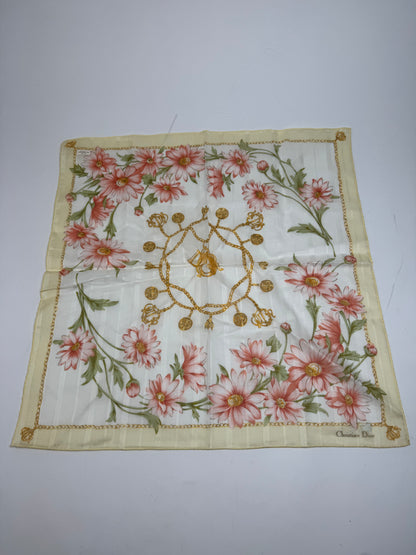 Vintage Dior Floral Scarf Baroque White cream Rose