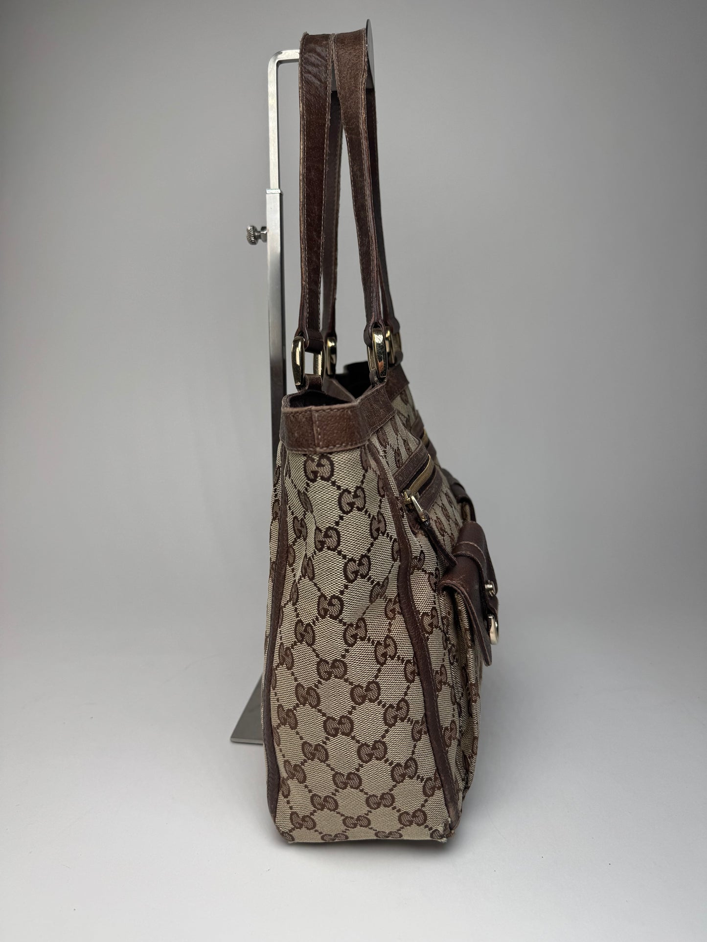 Vintage Gucci Monogram Handbag Beige Brown