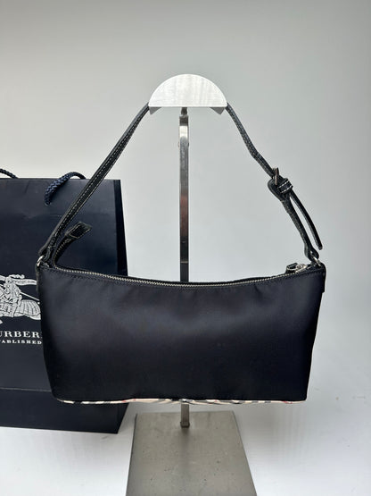 Vintage Burberry Blue Label Mini Shoulder Bag Black Nylon Nova Check