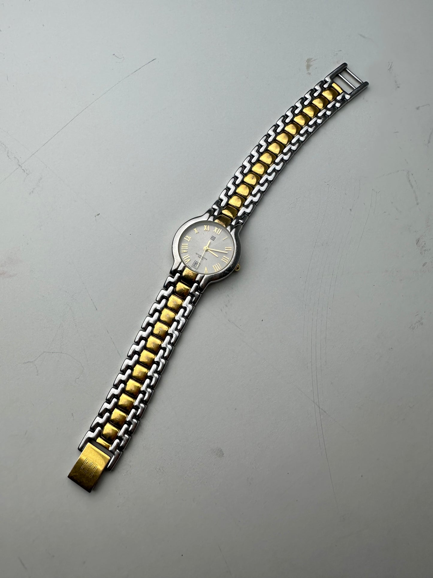 Vintage Givenchy Bracelet Watch Stainless Steel Gold-Tone Accents