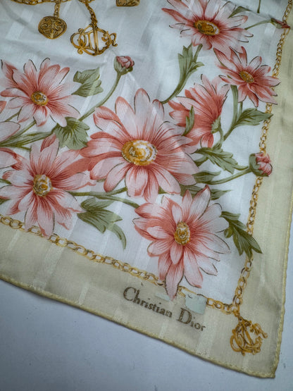 Vintage Dior Floral Scarf Baroque White cream Rose