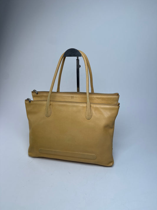 Vintage Issey Miyake Leather Handbag Yellow Beige