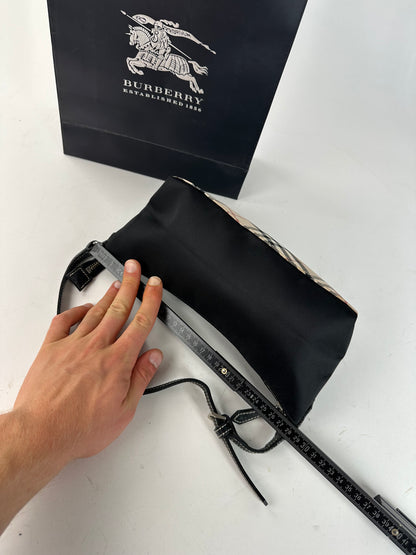 Vintage Burberry Blue Label Mini Shoulder Bag Black Nylon Nova Check