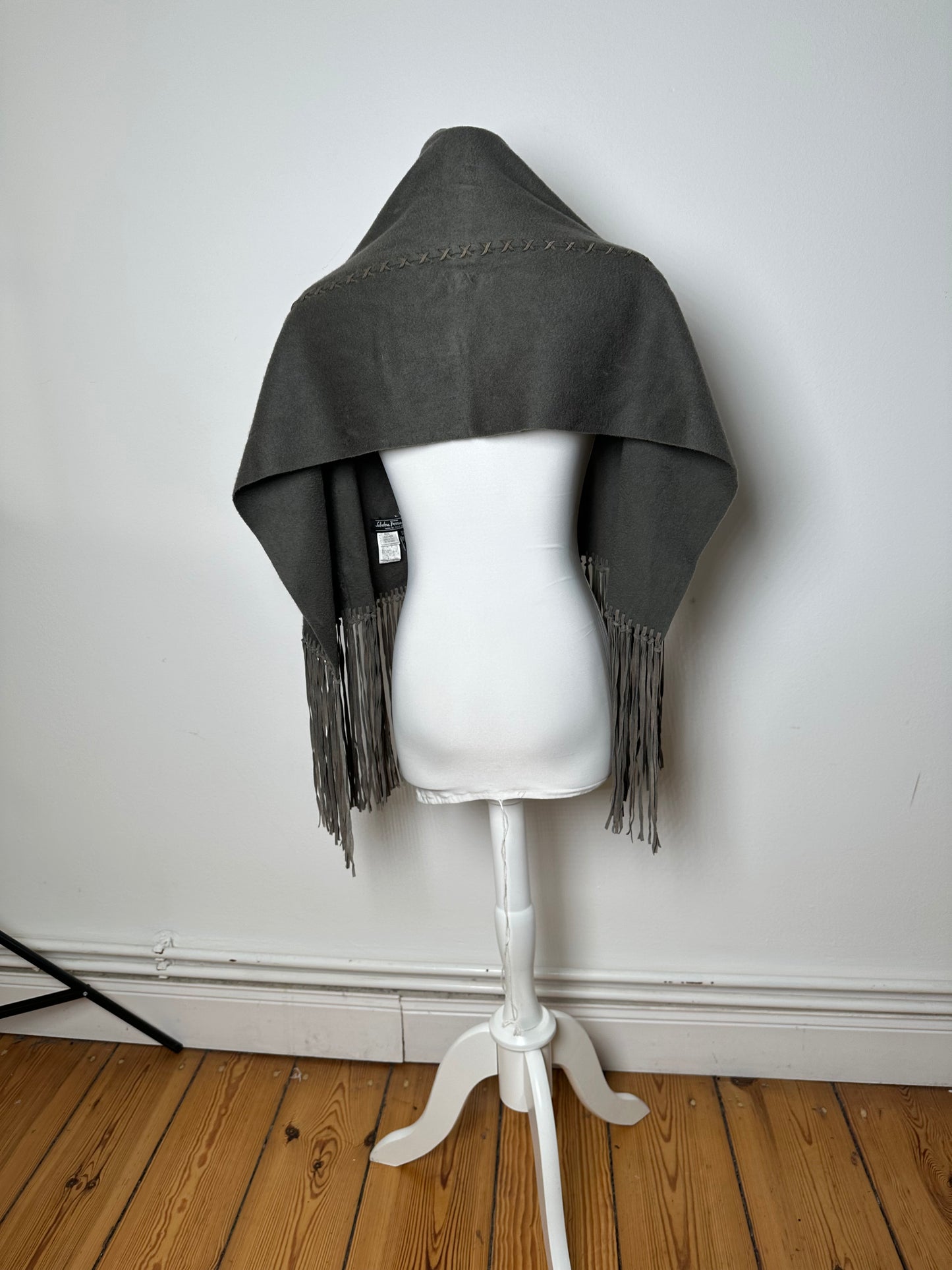 Vintage Salvatore Ferragamo Cashmere Leather Scarf anthracite