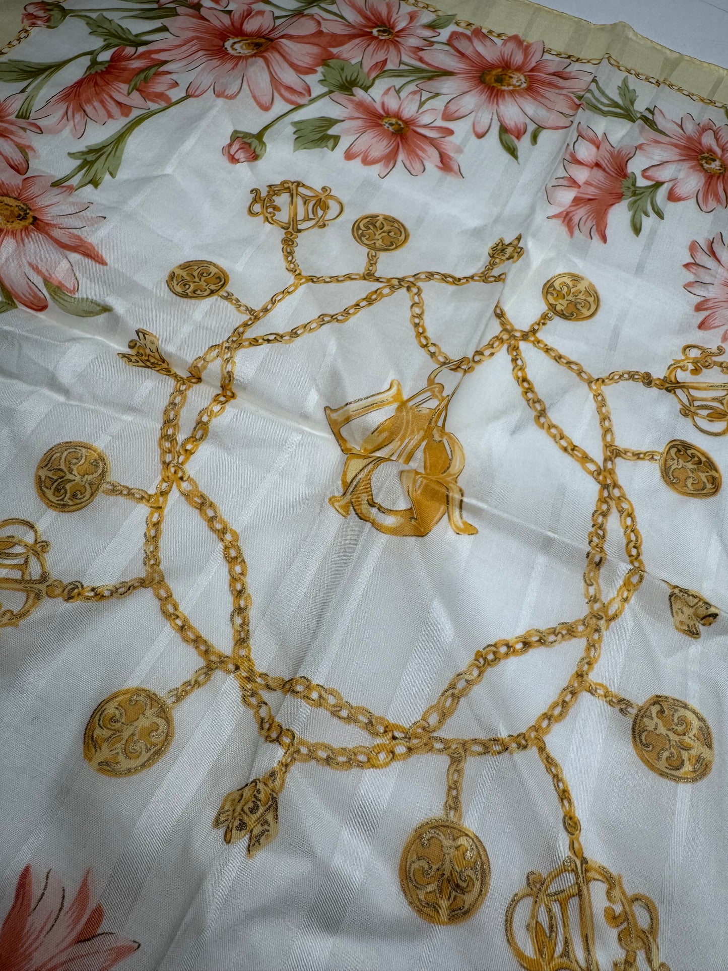 Vintage Dior Floral Scarf Baroque White cream Rose
