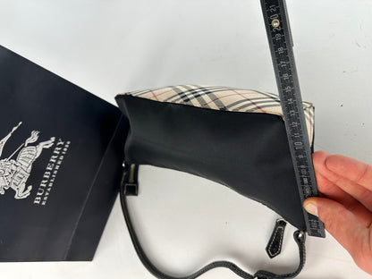 Vintage Burberry Blue Label Mini Shoulder Bag Black Nylon Nova Check