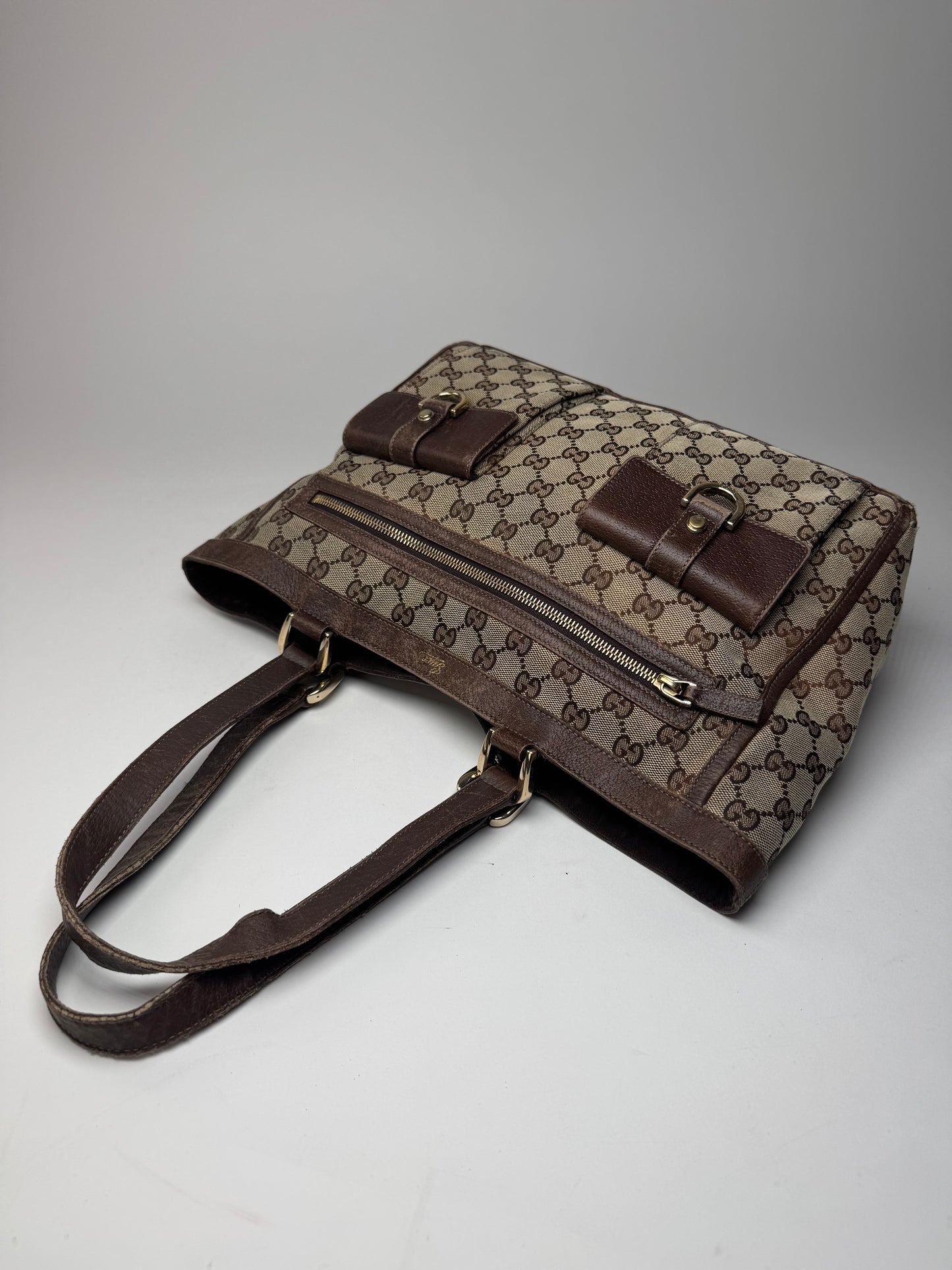 Vintage Gucci Monogram Handbag Beige Brown